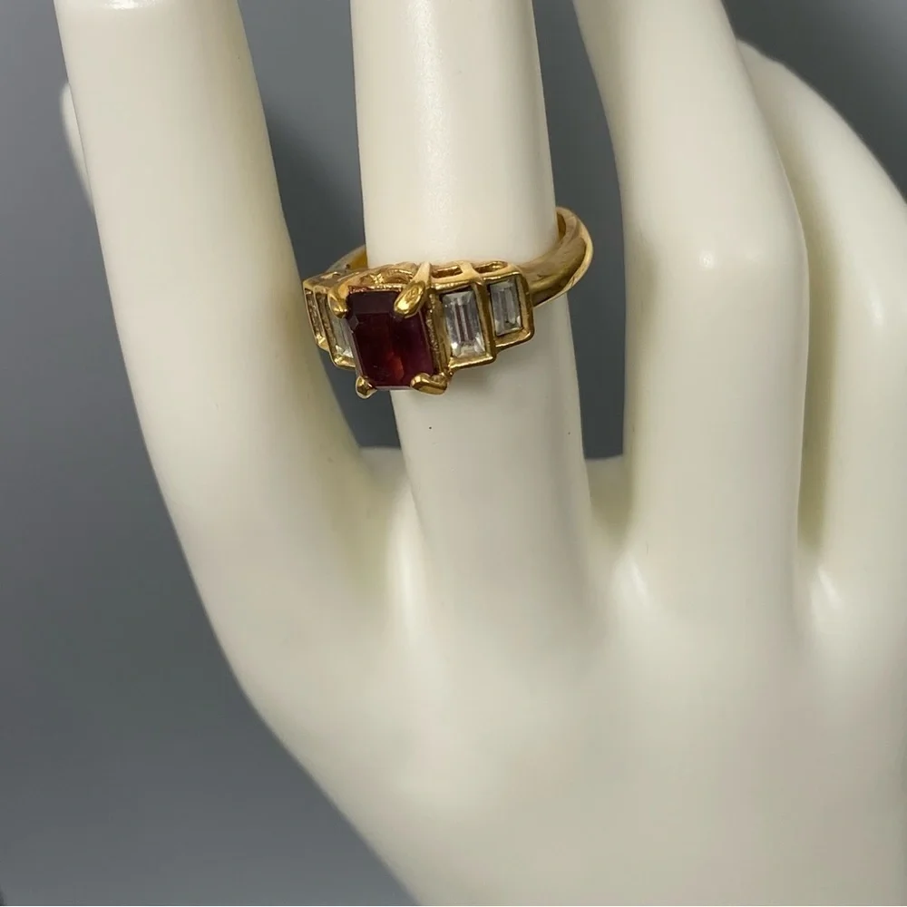 Sterling Silver Gold Ring Garnet Zircon size 7